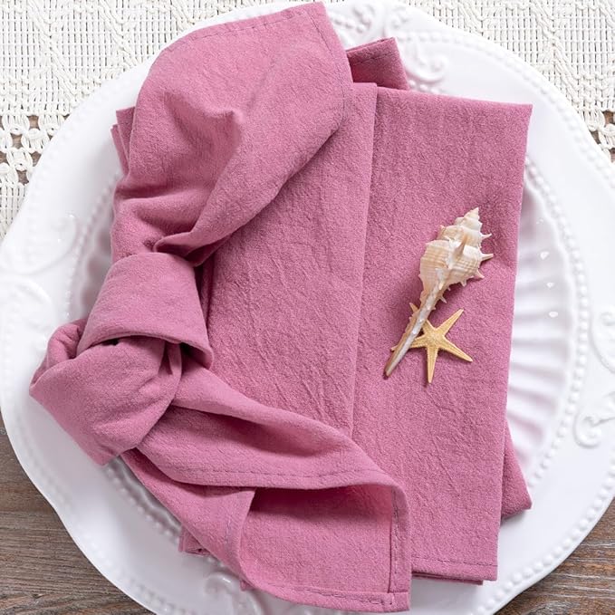 MLMC 8 Pack Mauve Pink Cloth Napkins Rustic Washable Cotton Linen Napkins Set of 8 17"x17" Reusable Dinner Napkins Cloth for Wedding Bridal Shower Tea Party Picinc Everyday Use