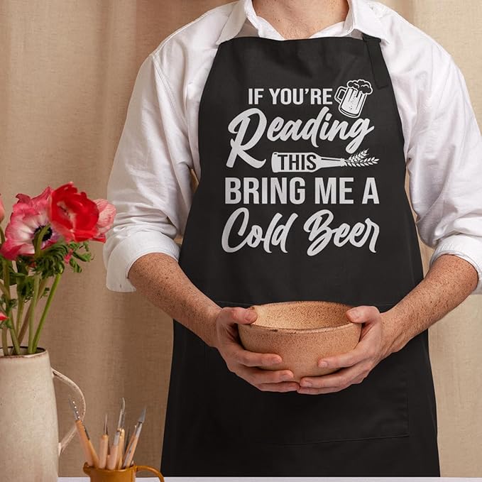 SANDJEST Men's Aprons with Pockets - Funny Aprons for Men BBQ, Kitchen, Cooking - Gifts for Birthday, Birthday