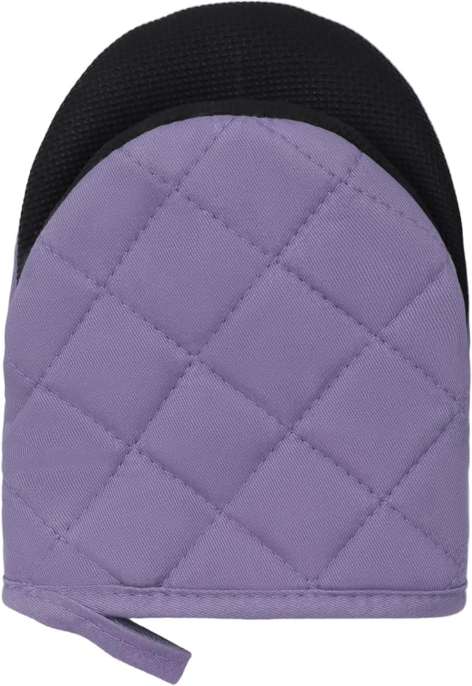 Short Oven Mitts, Heat Resistant 500°F, Silicone Grip Kitchen Gloves, Non-Slip for Baking, Grilling, BBQ, Machine Washable with Hanging Loop, 2-Pack Set, Taro Purple