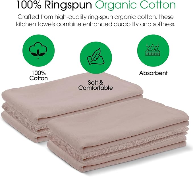 DG Collections Terry Dish Towels, 100% Cotton Kitchen Towels, Set of 6 (18x28 inch) Hand Towels - 400 GSM, Absorbent Terry Cloth Dish Towels for Kitchen, Soft Tea Towels - Pink Color