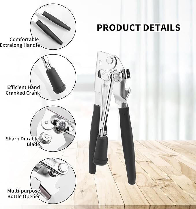 2 Pack Commercial Can Opener Manual Heavy Duty, Stainless Steel Handheld Can Openers for Large Cans, Smooth Edge Crank Can Opener for Kitchen