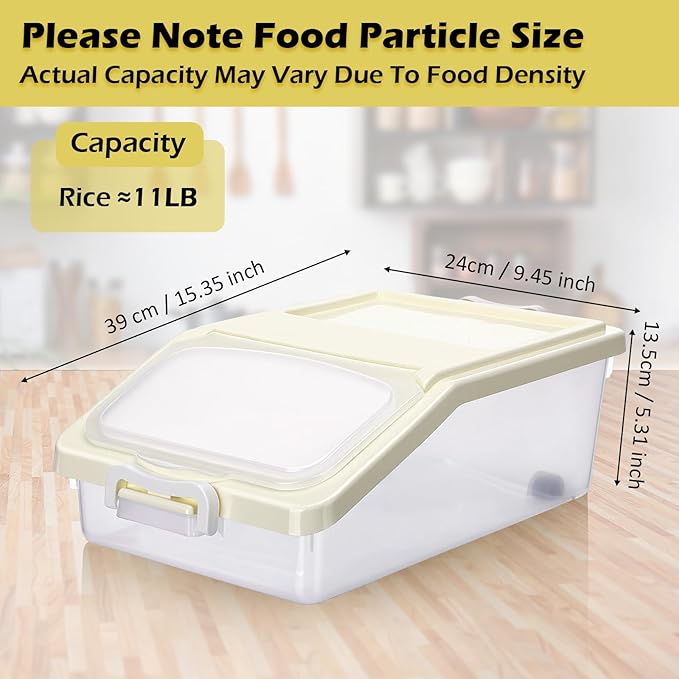 Blushtier 3 Pcs Rice Storage Container 11 lb Airtight Flour Container with Wheels Measuring Cup Clear Pet Food Dog Cat Birds Food Bin Grain Cereal Organizer Box for Dry Baking Supplies(Milky White)