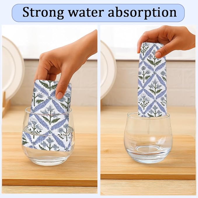 Ridhi Light Steel Blue Hand Block Print Cotton Waffle Dish Cloth Set of 6-12x12 Inch Super Absorbent, Soft, Reusable Kitchen Towels for Dish Drying Cleaning, Ideal for Spring, Easter, Valentine