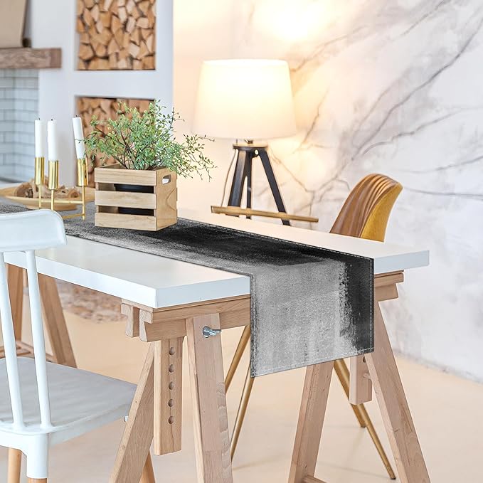 Black Grey Table Runners Rustic Farmhouse Linen Table Runners Abstract Art Small Coffee Table Runner for Kitchen Dining Table Home Party Decor