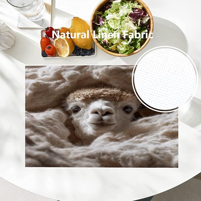 Batmerry Alpaca Pillows Snout Placemats, Alpaca in Soft Fabric Washable Linen Table Mats for Kitchen Table Double Insulation Decor Dining Set Indoor Outdoor 12X18 in Set of 4