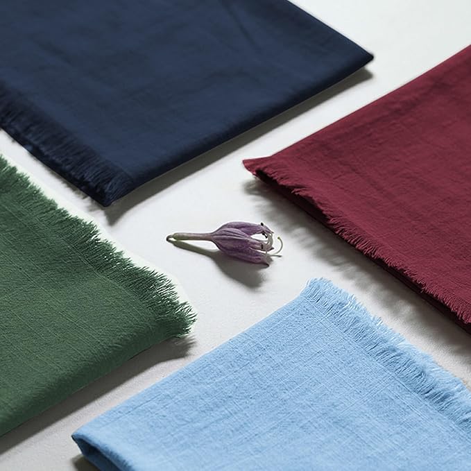 Handmade Cloth Napkins 100% Cotton Napkins with Fringe，Delicate Handmade Cloth Napkins for Dinners, Parties, Weddings and More，18 x 18 Inch Set of 12 - Green