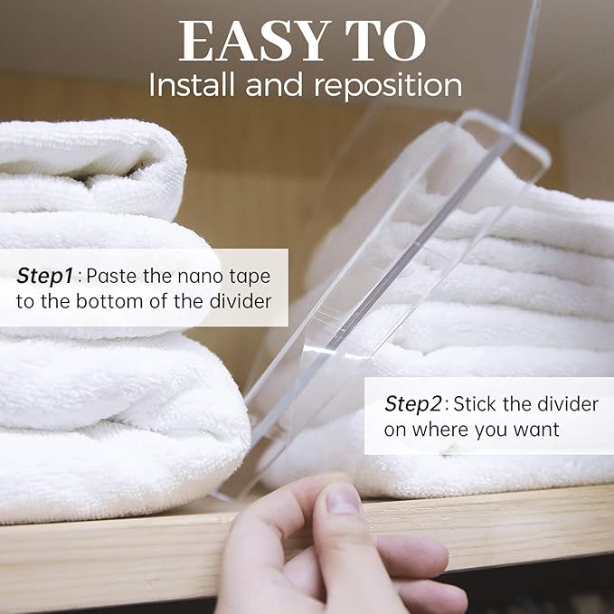 ROUFA Clear Shelf Dividers, Acrylic Closet Dividers Fit for Any Thickness of Shelves, 12pcs Multi-Purpose Wood Shelf Separators for Bedroom, Kitchen, Office, Bathroom, 11.8''x11''