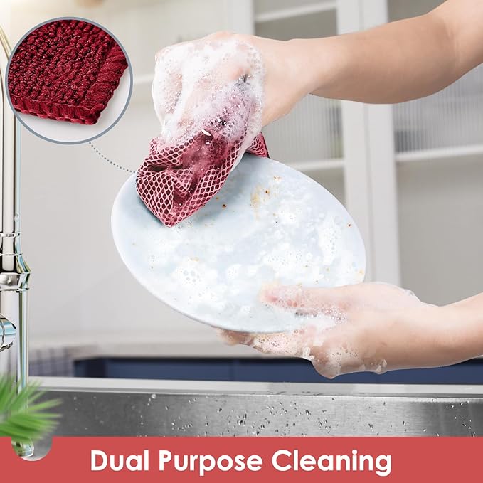 Oven Mitts and Pot Holders Set with Dishcloths, 500 Degree Heat Resistant Oven Gloves and Hot Pads, Premium Soft Cotton Kitchen Mittens and Dish Cloth Sets-Red