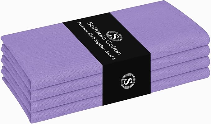 Lavender Cloth Napkins, 4 Pack, 100% Cotton, 17x17 Inches, Premium Quality, Soft Texture, Quick Drying, Great for Spring Holidays, Family Dinners, Baby Showers, Easter - Lavender