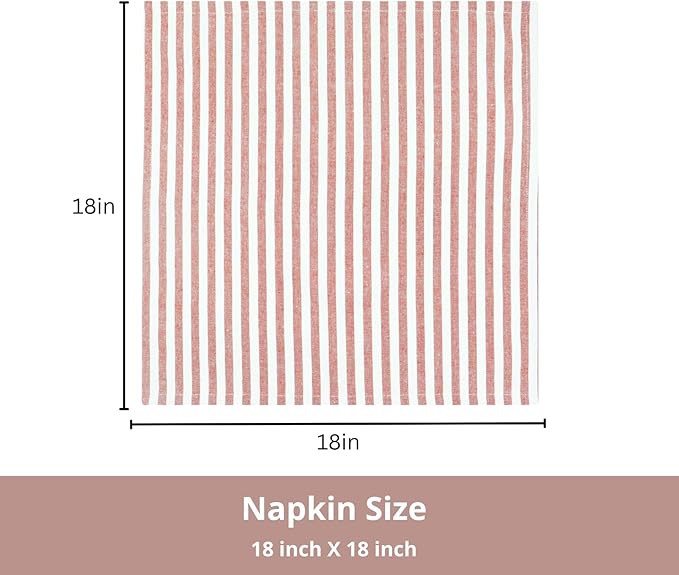 PurpleEssences Plain Striped Cloth Napkins - Set of 12-100% Cotton - 18 x 18 Inch - Spring Easter Summer and Perfect Everyday Use Dinner Napkin - Royal Rust Ivory