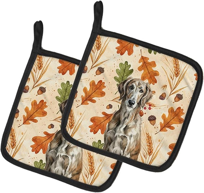 Caroline's Treasures Brindle Scottish Deerhound Heirloom Fall Pair of Pot Holders Pair 7.5x7.5 Quilted Insulated Hot Pads Decorative Kitchen Gift Made in USA