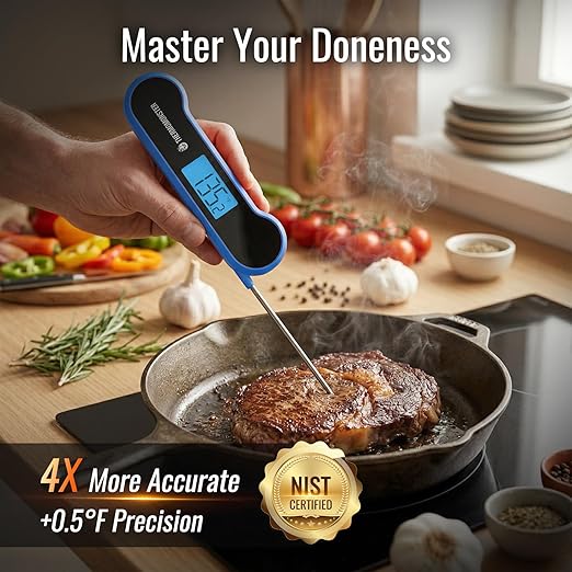 0.5 Sec Instant Read Meat Thermometer Digital with ±0.5℉ Precision, Food Thermometer for Cooking Kitchen Gadgets, Oven Grill Candy BBQ Essentials Accessories, Gifts for Him Dad Men Birthday, Blue