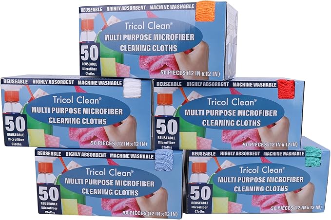 Tricol Clean 50PK Profesional Resuable Lint Free Microfiber Edgeless Cleaning Cloth Cleaning Rags,Absorbent Microfiber Wipes for Housekeeping, Car Cleaning (12 * 12 Inches) (orange1)