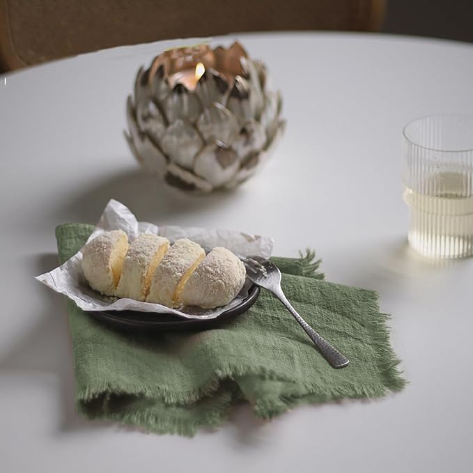 Handmade Cloth Napkins 100% Cotton Napkins with Fringe，Delicate Handmade Cloth Napkins for Dinners, Parties, Weddings and More，18 x 18 Inch Set of 6 - Sage Green