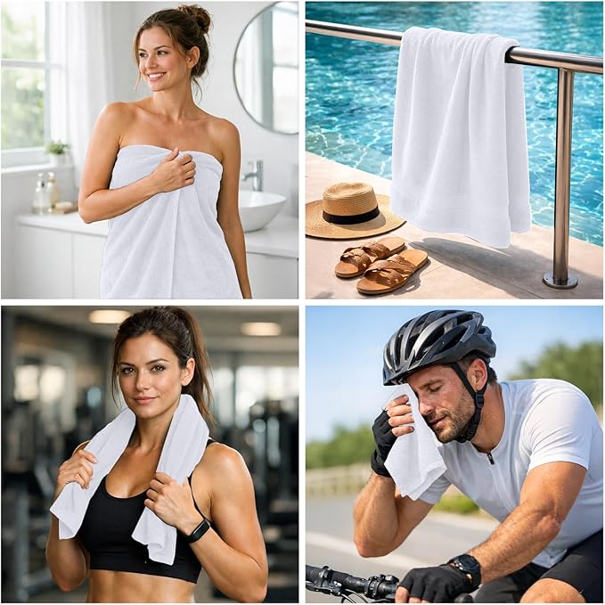 DAN RIVER 8 PC Luxury Bath Towels for Bathroom, 2 Bath, 2 Hand, and 4 Wash Cloths, 600 GSM 100% Ring Spun Cotton Towel Set, Highly Absorbent, Gym, Hotel, and Spa, White