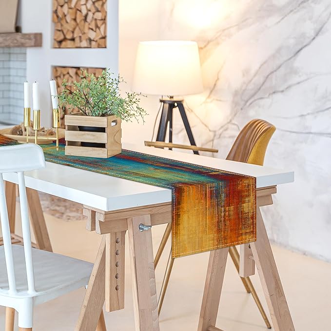 Long Table Runner Vintage Abstract Blue and Orange Table Runner Messy Rust Painting Farmhouse Coffee Table Runners for Kitchen Dining Table Home Decor 90in