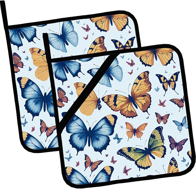 Colorful Cartoon Butterfly Pot Holders 2 PCS,Kitchen Heat Resistant Hot Pads for Cooking Grilling Baking BBQ, Pot Holders for Women Cook Home Microwave