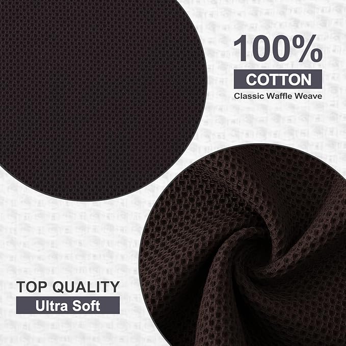 Kitinjoy 100% Cotton Kitchen Dish Cloths (12 X 12 Inches, Dark Brown), 6 Pack Waffle Weave Ultra Soft Absorbent Dish Towels for Drying Dishes Quick Drying Kitchen Towels Dish Rags