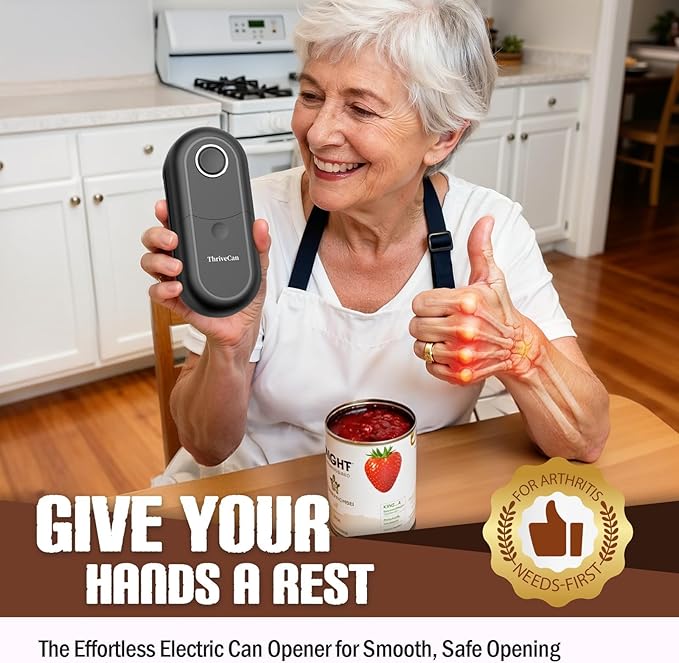 Electric Can Opener, One Touch Automatic Smooth Edge, Hands Free Side Cut Can Opener for Seniors, Battery Operated, Fits Most Cans, Safe & Easy to Use, Food Safe, Easy Clean Kitchen Gadget (Black)