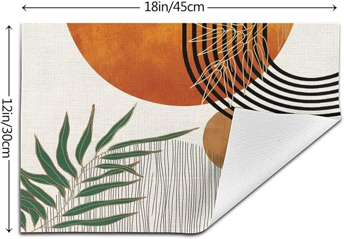 Mid Century Placemats Set of 4,12x18 Inches Boho Orange Green Tropical Leaf Decorative Placemats Modern Rectangle Table Mats for Party Home Kitchen Dining Table Decoration
