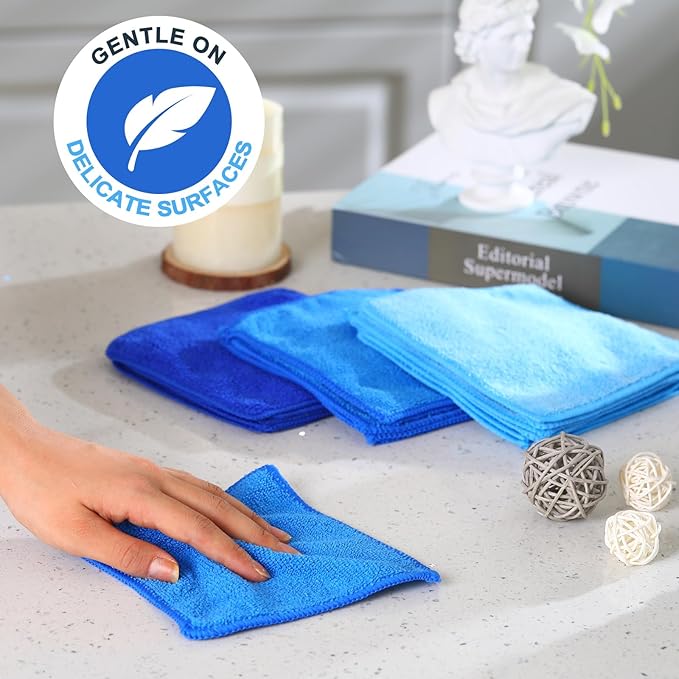 Tanlade Cleaning Cloth Dry Erase Cloth Cleaning Rags Reasonable Kitchen Towels Microfiber Towels Cars Wash(6 x 6 Inch,Blue/Light Blue/Dark Blue,30 Pcs)