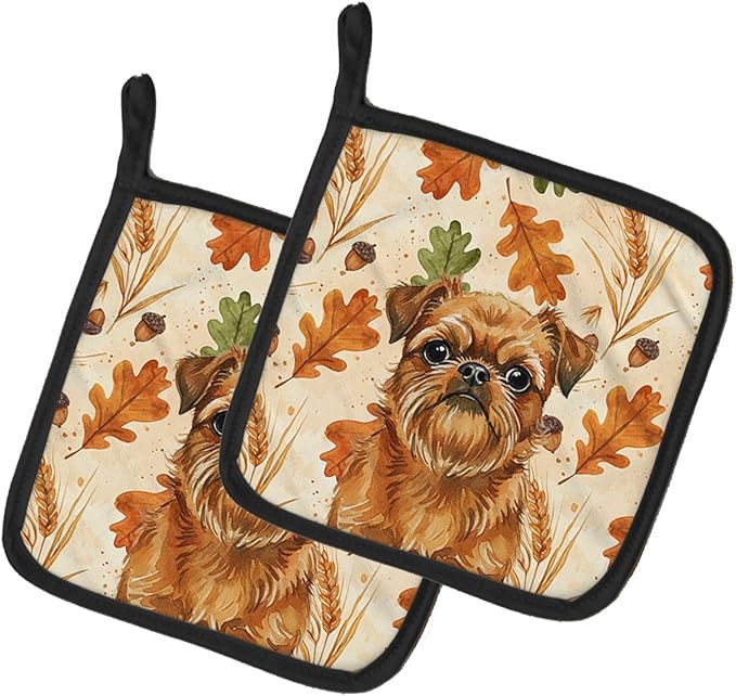 Caroline's Treasures Belge Brussels Griffon Heirloom Fall Pair of Pot Holders Pair 7.5x7.5 Quilted Insulated Hot Pads Decorative Kitchen Gift Made in USA
