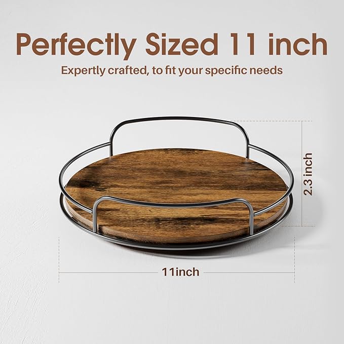 LAMU Lazy Susan Organizer, 11'' Lazy Susan Turntable for Cabinet, Table Top, Kitchen, Countertop, Bathroom, Pantry, Spice Organization, Wooden,1 Pack