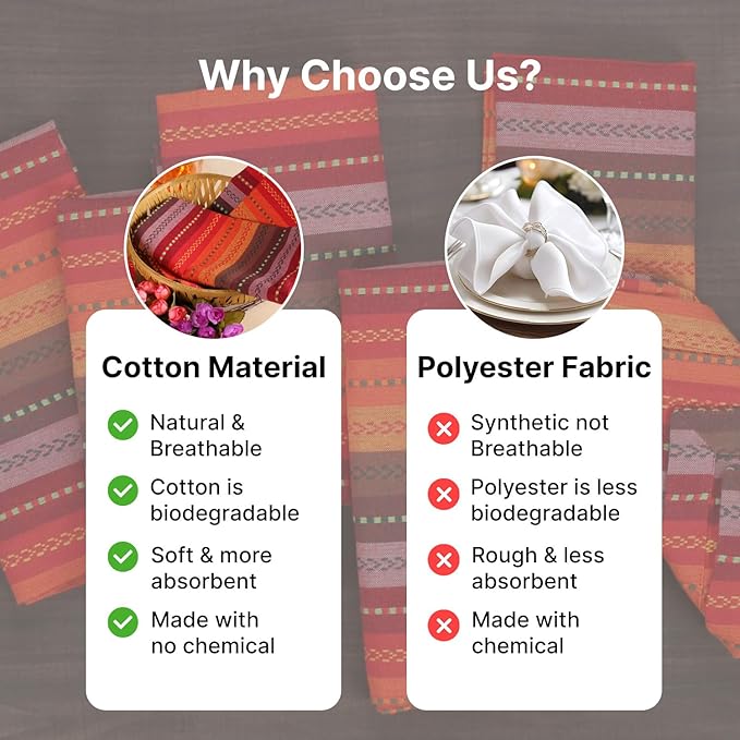 LFH Home Cotton Rich Cloth Salsa Napkin Set of 6 Valentine’s Day Romantic Red Washable Soft Durable Striped Table Napkins for Dining, Wedding, Daily Use, Reusable Eco-Friendly (18x18)