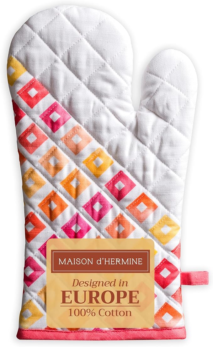Maison d'Hermine Oven Gloves 100% Cotton Oven Mitt 7" x 13" with Loop Heat Resistant BBQ Cooking Gloves Baking Grilling Gifts for Mothers Day Spring/Summer (Pack of 1, Summer Maze)