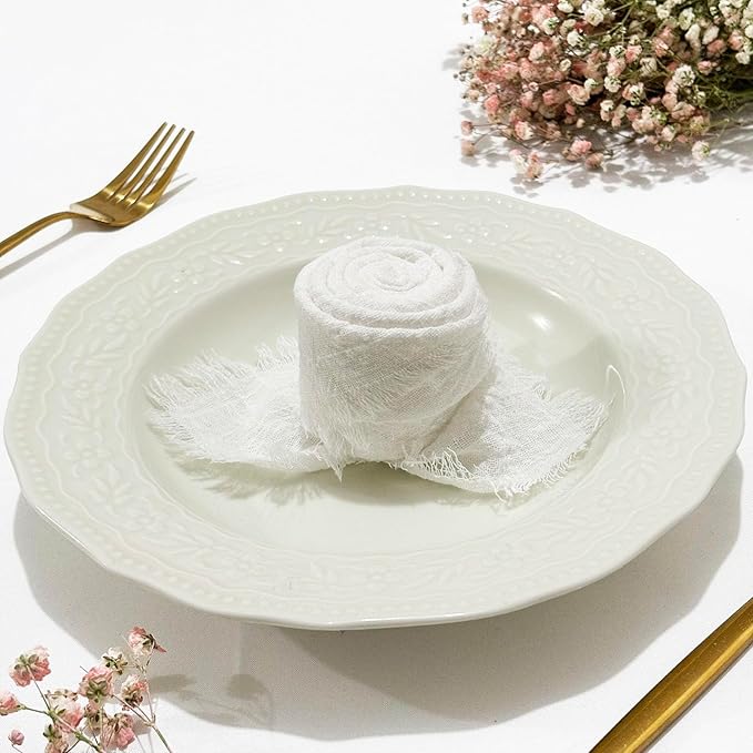 24Pack White Cloth Napkins 17x17Inch White Napkins Cloth with Fringe Soft Cotton Cloth Napkins Washable Rustic Dinner Napkins Cloth for Wedding Party Dinner Table