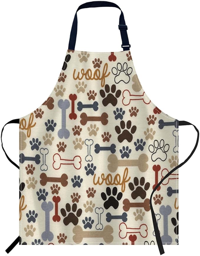 oFloral Dog Paws and Bones Pattern Apron Adjustable Bib Chef Aprons Cooking Apron Unisex Women Men Aprons Perfect for Home Kitchen, Baking, Gardening, Restaurant, Coffee house BBQ