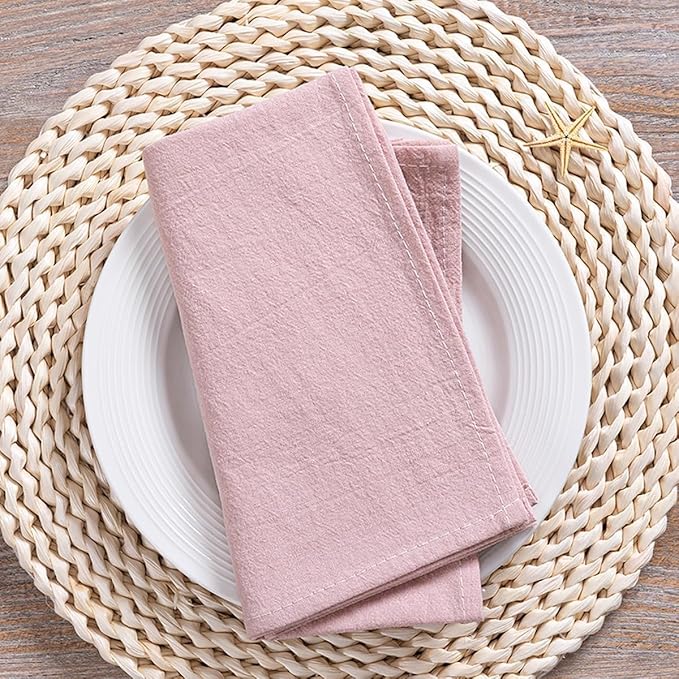 MLMC 8 Pack Pink Cloth Napkins Rustic Washable Cotton Linen Napkins Set of 8 Dusty Pink 17"x17" Reusable Dinner Napkins Cloth for Wedding Bridal Shower Reception