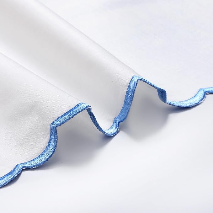 Ridhi Cloth Napkins 100% Pure Cotton Farmhouse Wedding Dinner Napkins Gift for Spring, Easter, Valentine, Holiday, Everyday Napkin (4-18" x 18" Dinner Napkin, White with Blue Edge)
