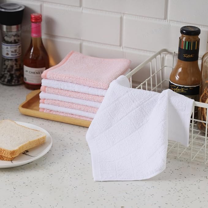 Oeleky Kitchen Dish Cloths, Cotton Shop Rags, 11x11 Inches, Absorbent Cleaning Dish Rags for Home and Kitchen (24, White)