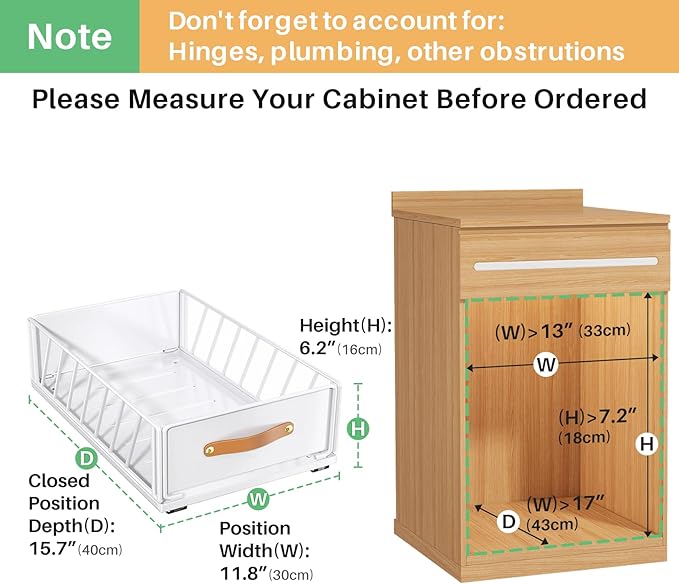 2Pack Pull out Cabinet Organizer,Heavy Duty Slide out Pantry Shelves Drawer Storage with Adhesive Nano Film,Sliding Mesh Basket with Handle for Kitchen, Bathroom, Home, 11.8W" X 15.7"D X 6.2"H,White