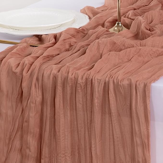 Socomi 6pcs Dusty Rose Easter Spring Cheesecloth Table Runner Boho Rustic Gauze 120 inch 10FT Cheese Cloth Runner for Wedding Party Baby Shower Birthday Home Decor Holiday Decorations