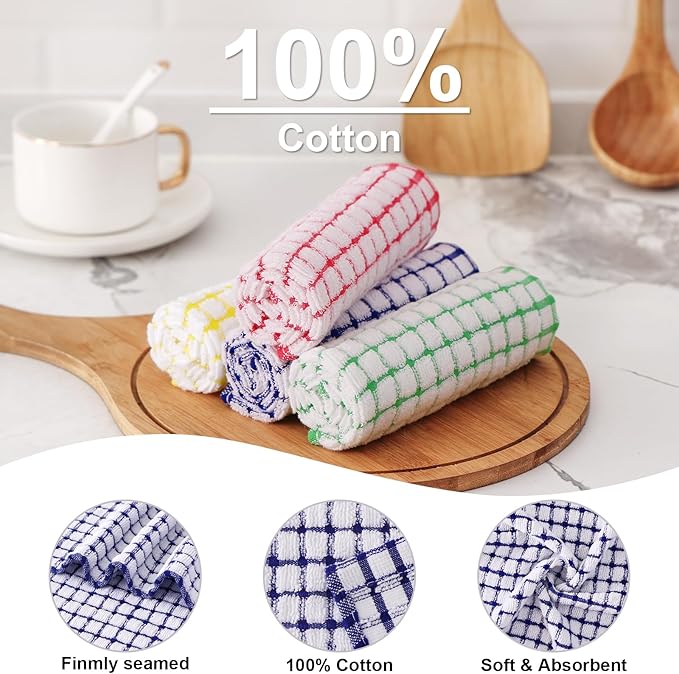 Kitinjoy Cotton 12 Pack Terry Kitchen Towels, 16 x 25 Inches Super Soft and Absorbent Dish Towels, Quick Drying Hand Towels for Kitchen Drying, Blue