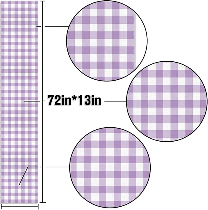 Light Purple Gingham Table Runner Purple Checkered Plaid Birthday Party Decorations Wedding Baby Shower BBQ Picnic Home Kitchen Table Decor (Purple, 13" x 72")