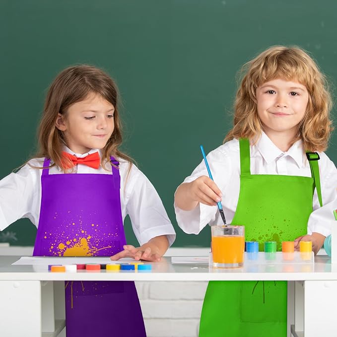 PLULON 15Pcs Kids Aprons Painting Aprons for Kids Aprons for Kids Bulk, Paint Apron Adjustable Children Chef Aprons with 2 Pockets for Girls Boys Painting Baking Cooking Crafting (Multicolor)
