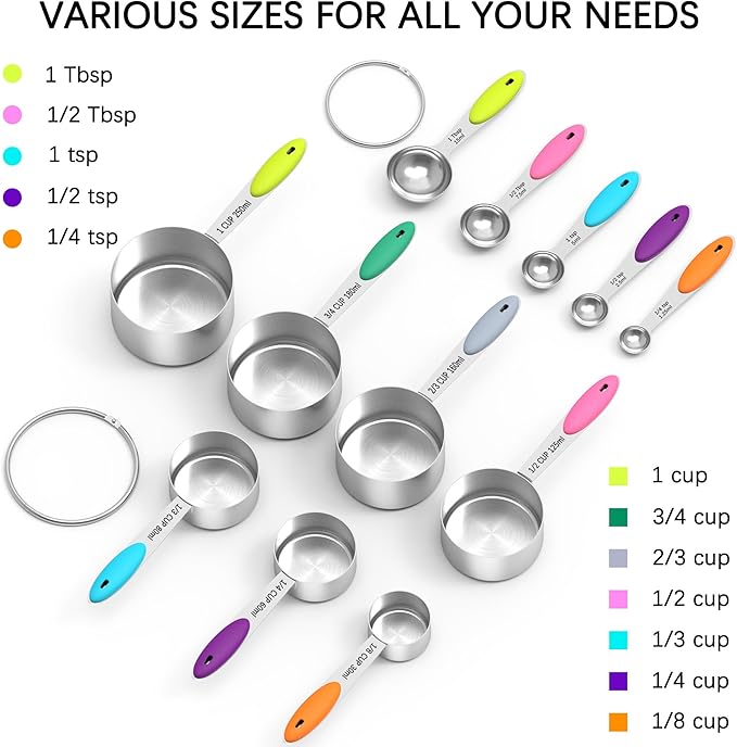 TILUCK Measuring Cups and Spoons Set, Stainless Steel, Kitchen Utensils for Cooking and Baking (12)