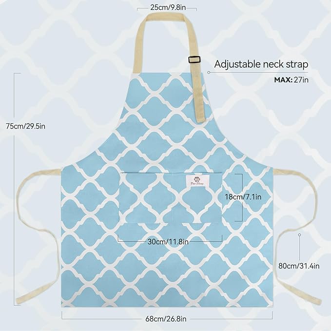 2 Pieces Aprons for Women with Pockets, Cotton Linen Waterproof Kitchen Cooking Aprons, Chef Apronfor Men Women with Adjustable Neck Strap and Long Ties(Blue/Yellow)