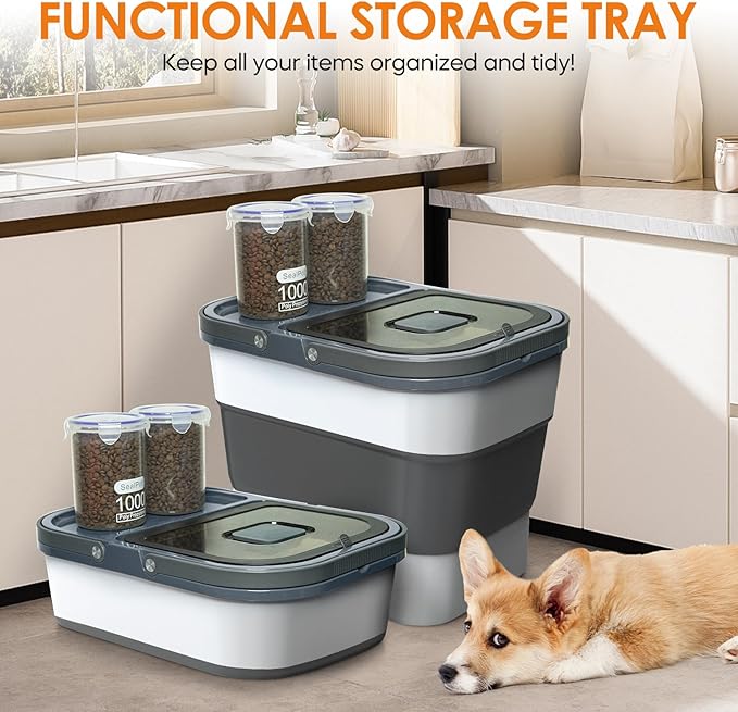 HOYTAMDAR 35lbs Dog Food Storage Container, Collapsible Dog Food Container, Wheels, Handle, Airtight Pet Food Storage Container, Scoop, 2L Small Dry Food Pail For Dog Cat Bird Food