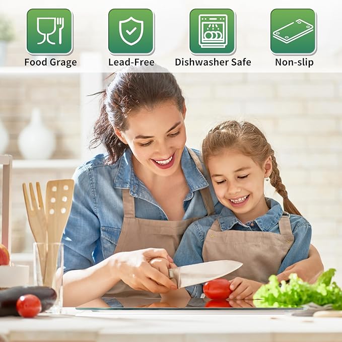 Seelenruhe Tempered Glass Cutting Board for Kitchen Counter, 8x12 inch Clear Cutting Board for Countertop, Non-Slip, Heat-Resistant, Easy to Clean, Kitchen Decoration