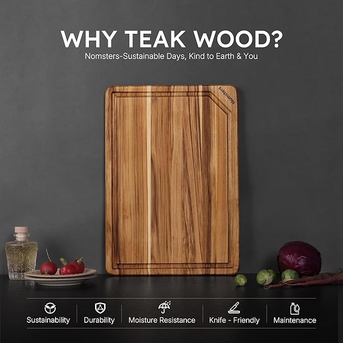 Teak Wood Cutting Board 17inch Wooden Chopping Board with Grip Handles Bamboo High-end Mother Gifts Best Mama Mommy Christmas Xmas Birthday Law Step Stepmom Have Everything Good Unique Present XL