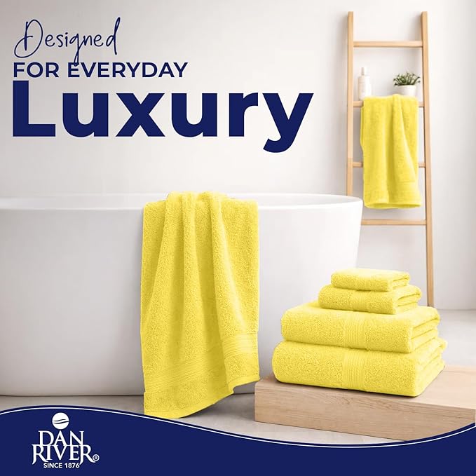 DAN RIVER 8 PC Luxury Bath Towels for Bathroom, 2 Bath, 2 Hand, and 4 Wash Cloths, 600 GSM 100% Ring Spun Cotton Towel Set, Highly Absorbent, Gym, Hotel, and Spa, Yellow