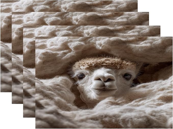 Batmerry Alpaca Pillows Snout Placemats, Alpaca in Soft Fabric Washable Linen Table Mats for Kitchen Table Double Insulation Decor Dining Set Indoor Outdoor 12X18 in Set of 4