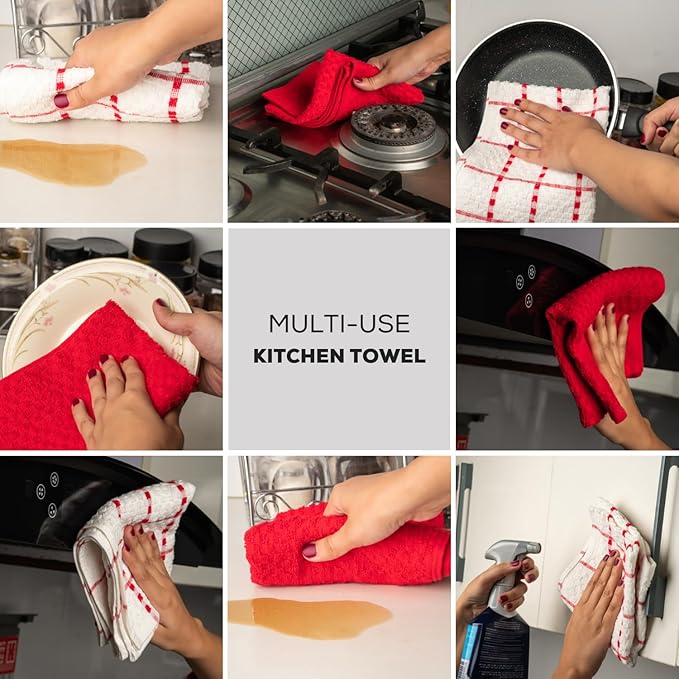 GOLD TEXTILES Kitchen Towels 6 Pack Premium 100% Cotton Dish Towels for Kitchen (15 x 25 Inches) Super Soft & Absorbent Kitchen Hand Towels for Drying Dishes, Cleaning - Reusable and Washable (Red)