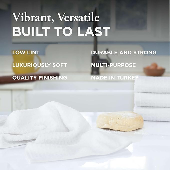 Thyme and Sage 100% Cotton Premium Turkish Kitchen Hand Towel Set, 16"x26", Ultra Absorbent, 350 GSM, White, Pack of 4