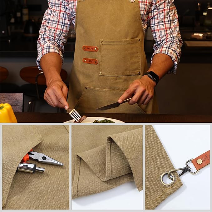 Chef Apron-Cross Back Apron for Men Women with Adjustable Straps and Large Pockets,Canvas