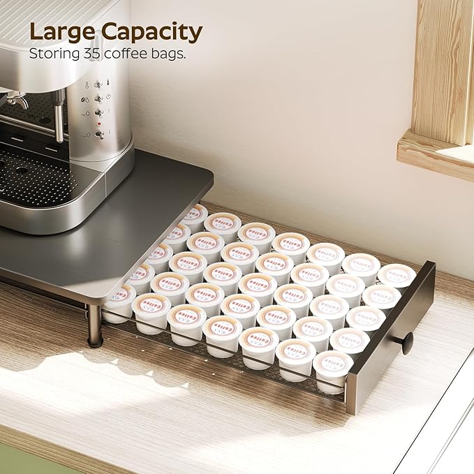 YATINEY Coffee Pod Drawer Holder, Coffee Pod Drawer for K Cup, 35 Capacity Coffee Capsules Storage Organizer, Sliding Mesh Basket, for Home Office, Kitchen, Black KH08BK